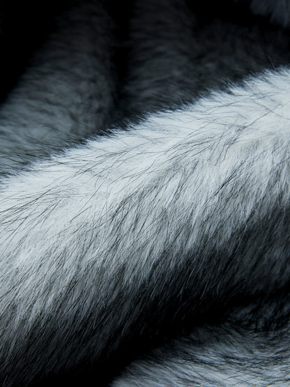 Fake Fur Collar Colorblock PU Leather Hooded Puffer Jacket WN22601