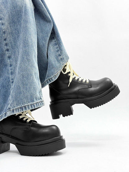 Matte Black Chunky Lace-Up Combat Boots WN24500