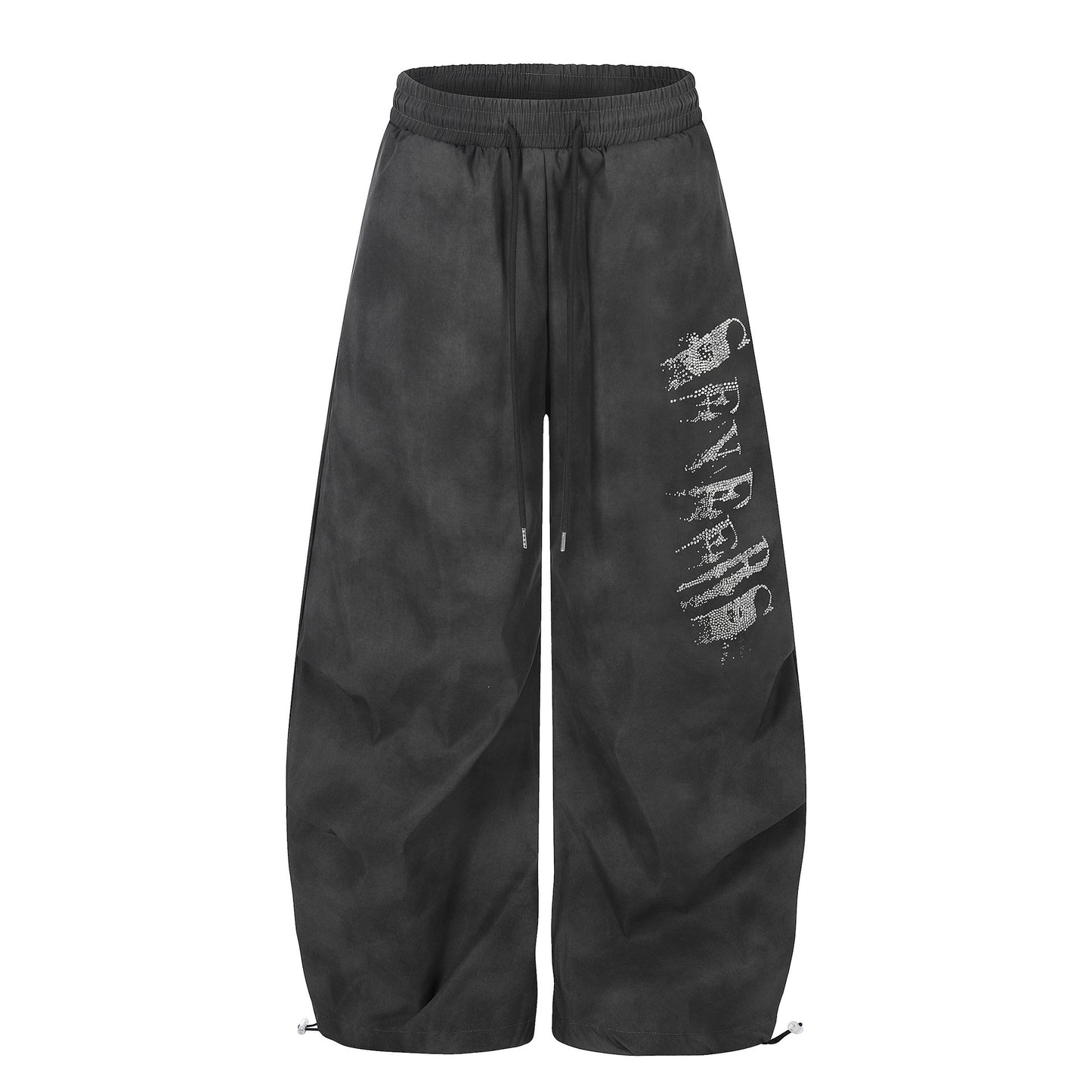 Washed Letter Print Drawstring Wide Leg Pants WN25389