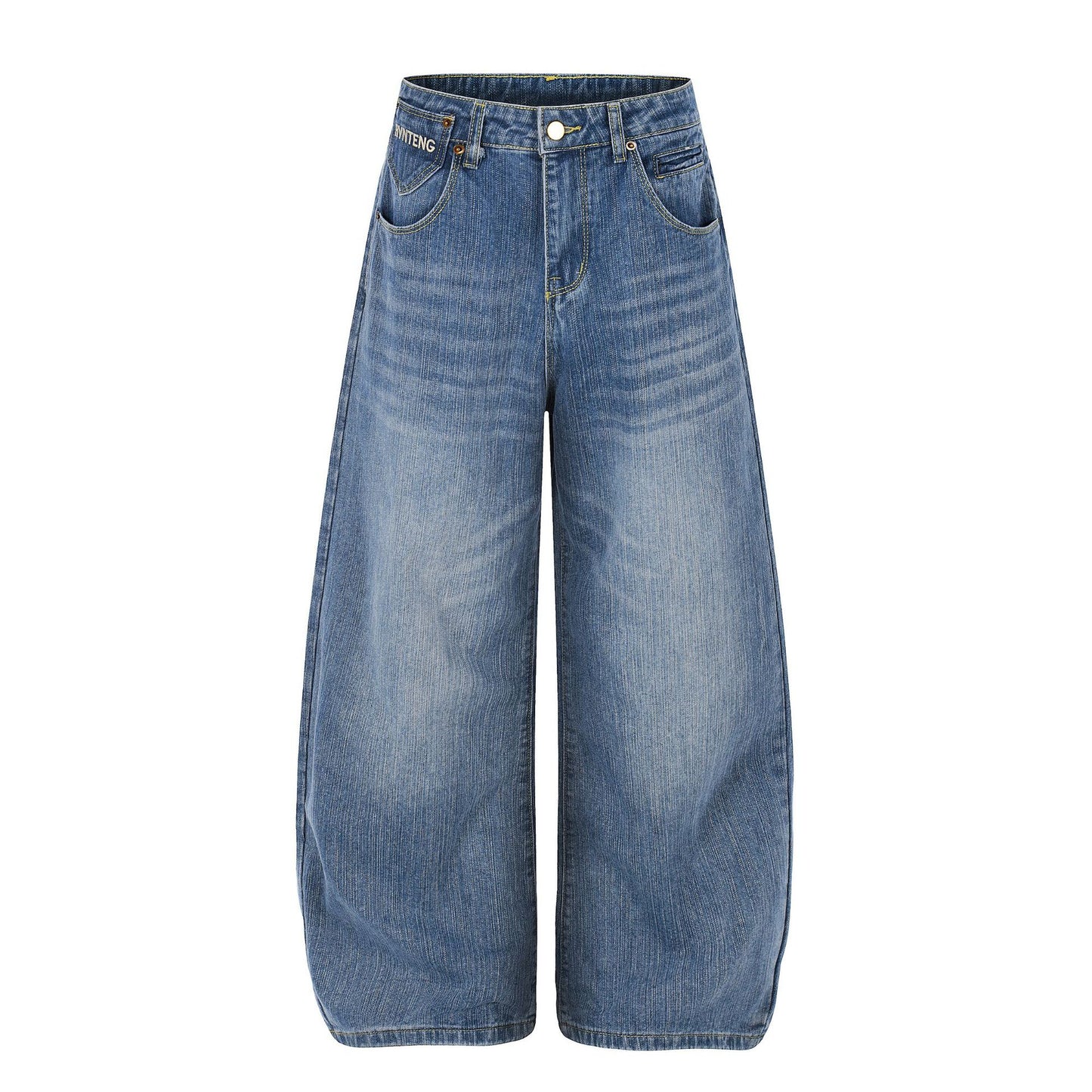 Washed Logo Embroidery Wide Leg Denim Jeans WN25548