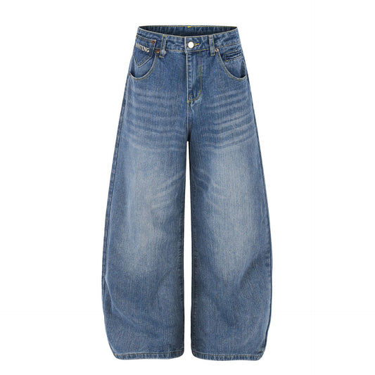 Washed Logo Embroidery Wide Leg Denim Jeans WN25548