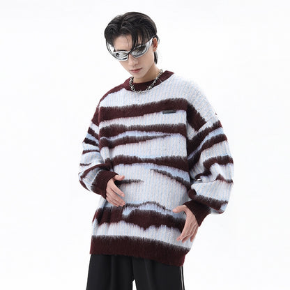 Stripe Shaggy Oversize Knit Sweater WN10403