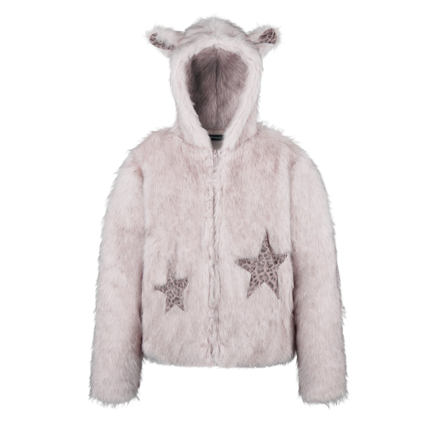 Fake Fur Ear Detail Star Hooded Puffer Jacket & Leopard Print Fake Fur Trim Halter Tank Top & Fake Fur Star Short Pants Setup WN22785