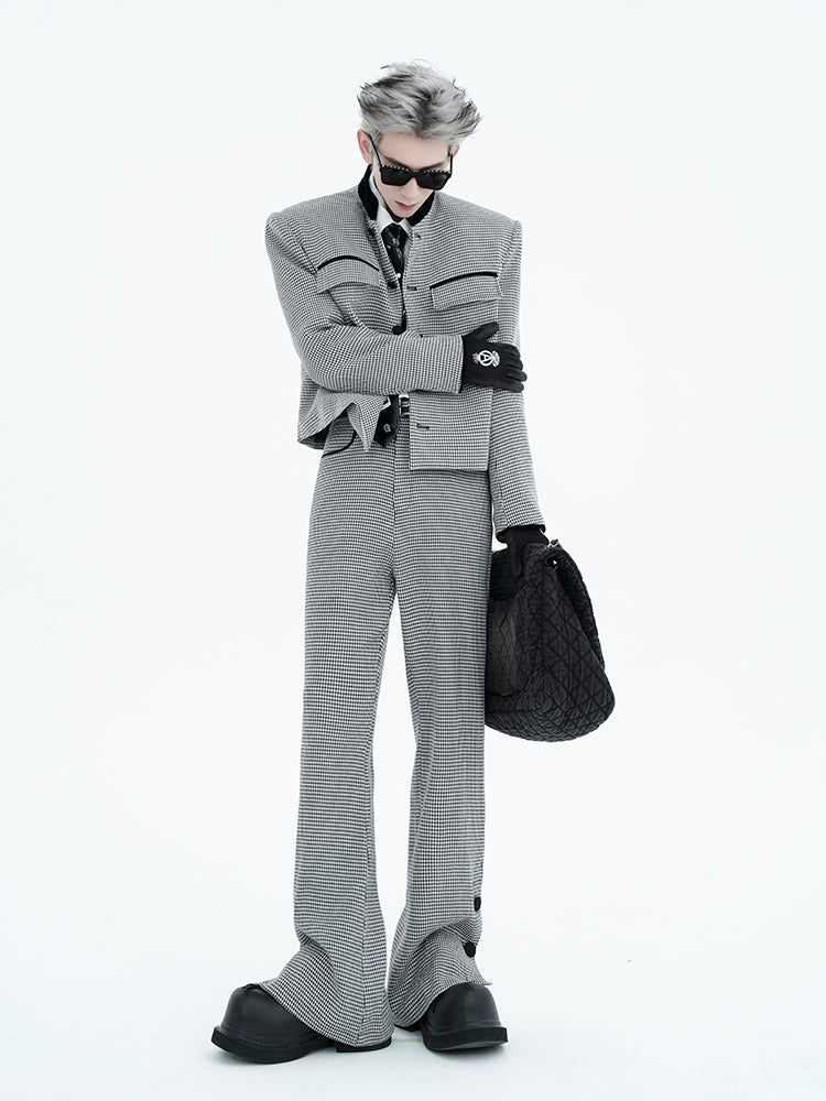 Houndstooth Shoulder-Pad Short Jacket WN15456