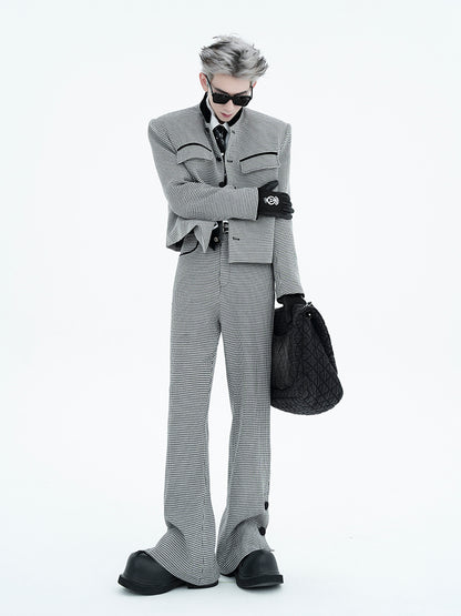 Houndstooth Shoulder-Pad Short Jacket WN15456