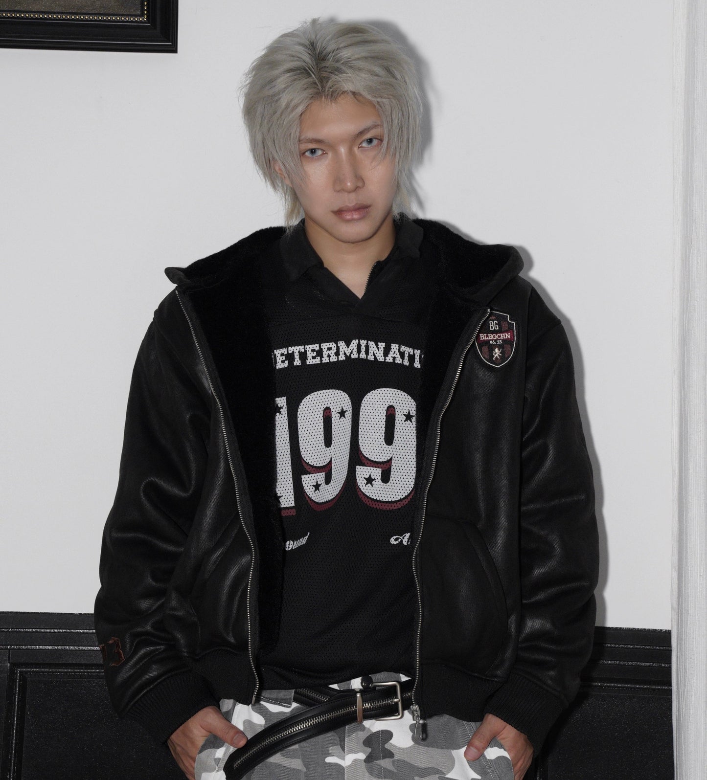 Windproof Hooded PU Leather Zipper Jacket WN22173