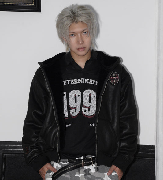 Windproof Hooded PU Leather Zipper Jacket WN22173