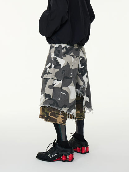 Double Layer Contrast Wash Wide Leg Half Pants WN16957