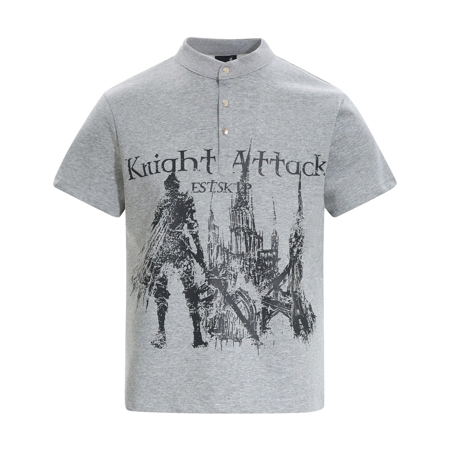 High-Neck Knight Graphic Short Sleeve Polo Shirt WN25839