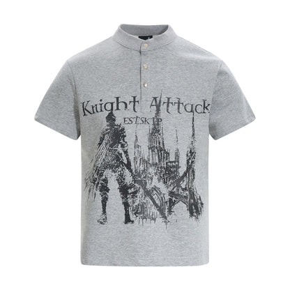 High-Neck Knight Graphic Short Sleeve Polo Shirt WN25839