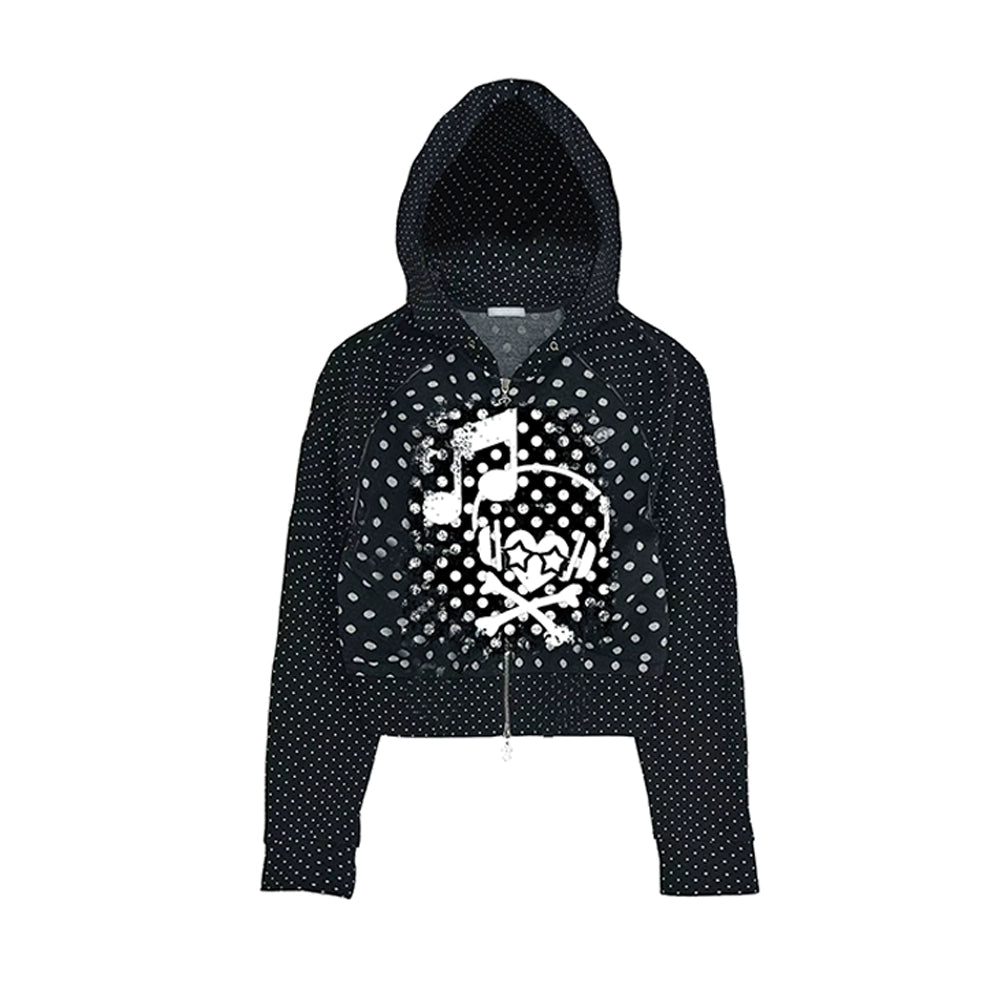 Polka Dot Headphone Skull Note Zipper Hoodie WN20917