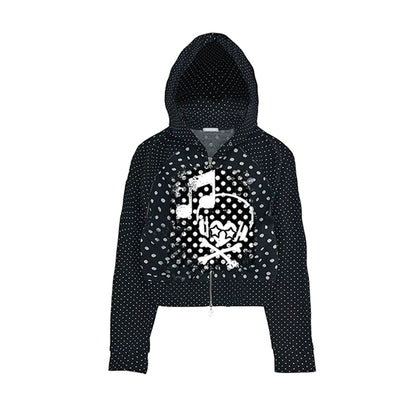 Polka Dot Headphone Skull Note Zipper Hoodie WN20917