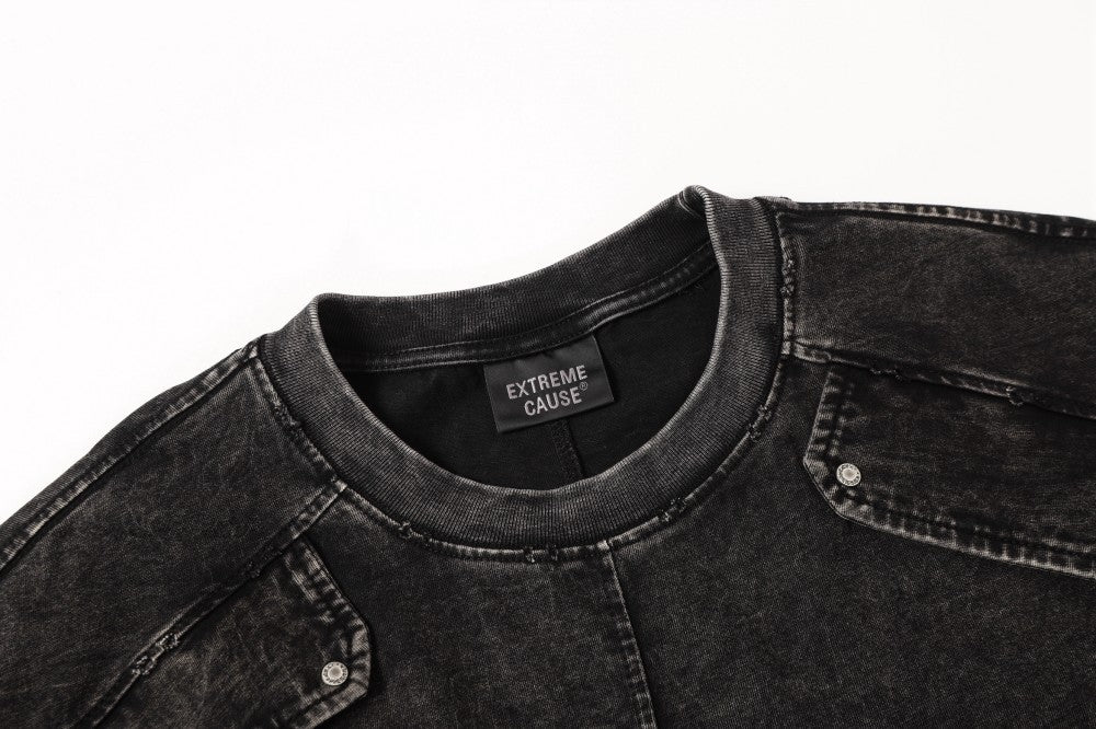 Heavyweight Washed Metal Stud Deconstructed Short Sleeve T-Shirt WN27896