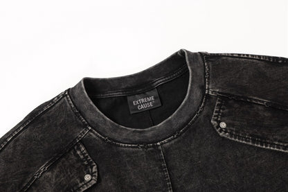 Heavyweight Washed Metal Stud Deconstructed Short Sleeve T-Shirt WN27896