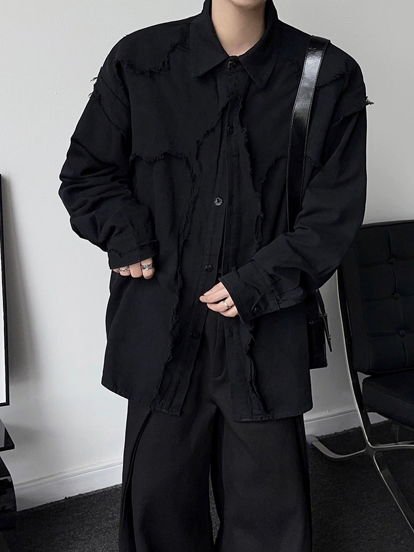 Washed Raw Hem Oversize Long Sleeve Shirt WN19341