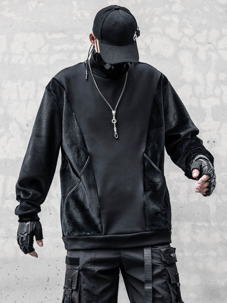 Half Neck Fleece Lining Mix Patch Sweatshirt WN22386