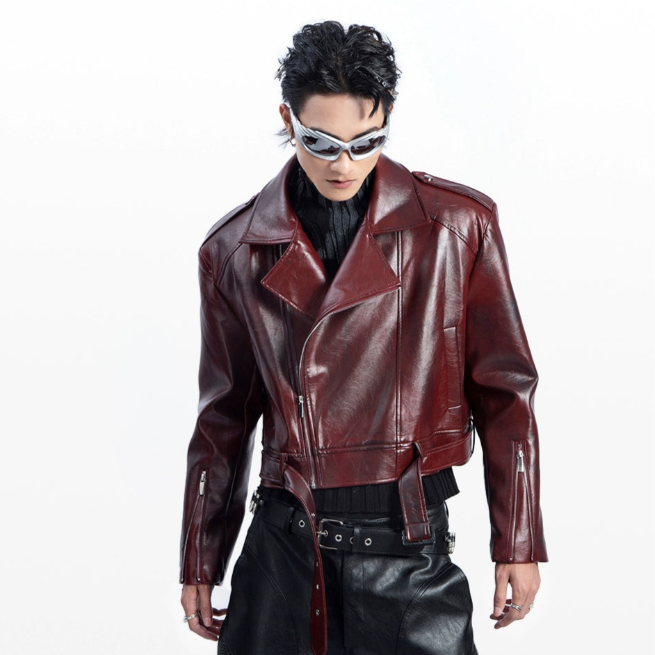 Faded PU Leather Short Jacket WN20625