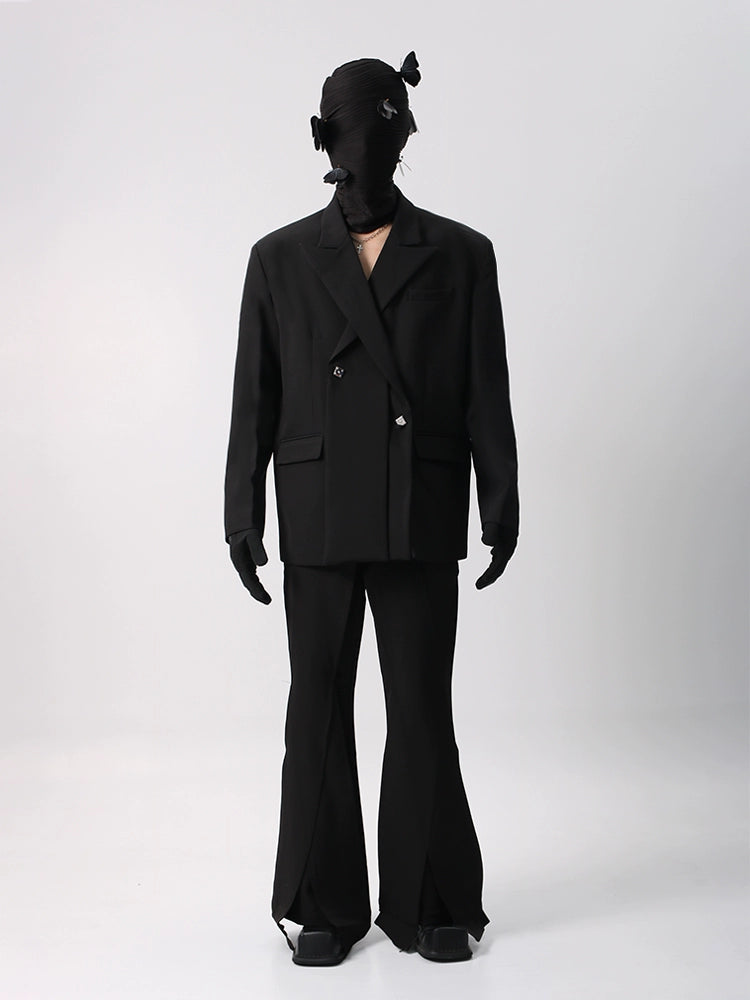 Asymmetrical Design Tailored Jacket &  Flare Pants Setup WN18693