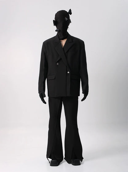 Asymmetrical Design Tailored Jacket &  Flare Pants Setup WN18693