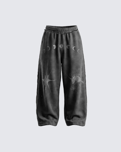 Moon Phase Starburst Oversize Zipper Hoodie & Wide Leg Sweatpants Setup WN27868
