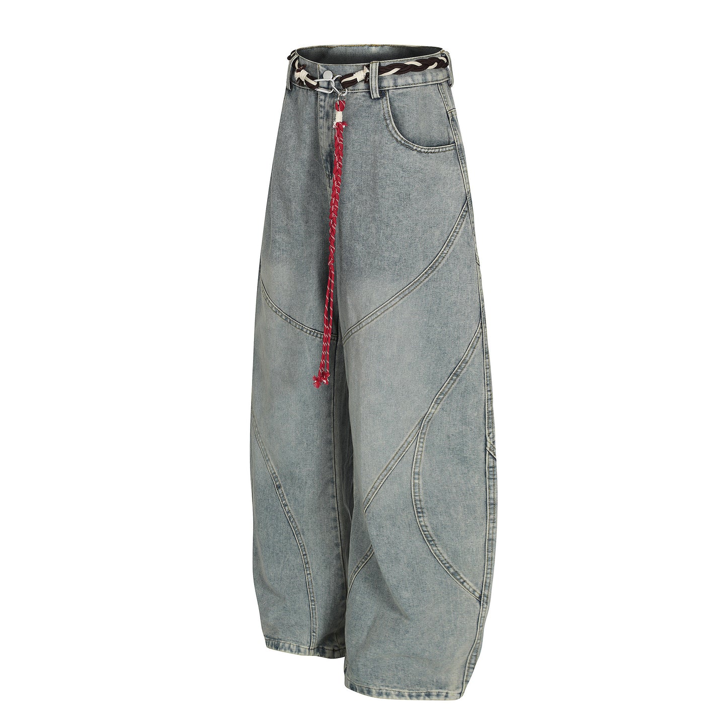 Belt Curved Wide Leg Denim Jeans WN25756