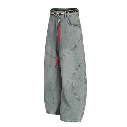 Belt Curved Wide Leg Denim Jeans WN25756