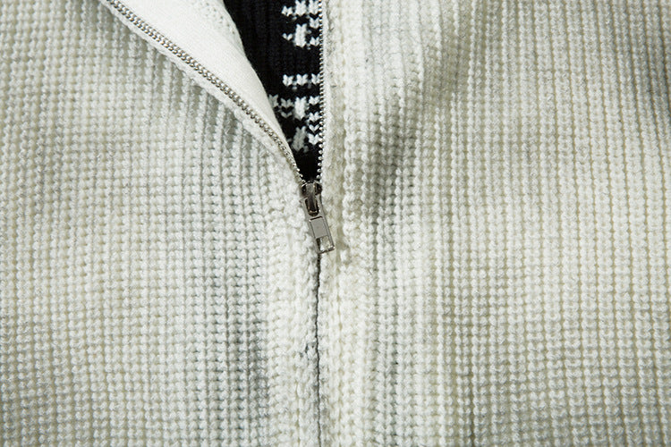 Spray-Paint Tie-Dye Cross Stand Neck Zipper Knit Cardigan WN11238