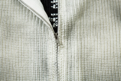 Spray-Paint Tie-Dye Cross Stand Neck Zipper Knit Cardigan WN11238