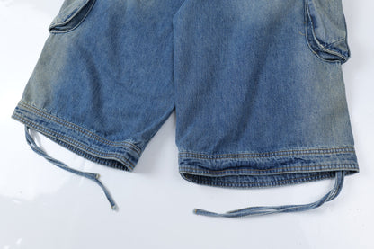 Washed Multi Pocket Cargo Denim Half Jeans WN26123