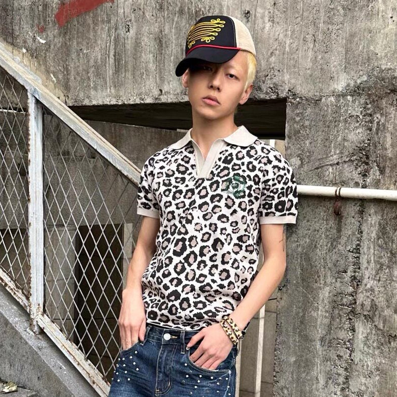 Leopard Logo Print Short Sleeve Polo Shirt WN27250