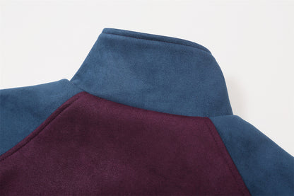 Color-Block Stand Neck Oversize Suede Jacket WN11121