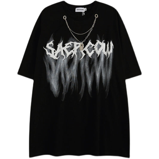 Chain Attache Print Oversize Short Sleeve T-Shirt WN5468