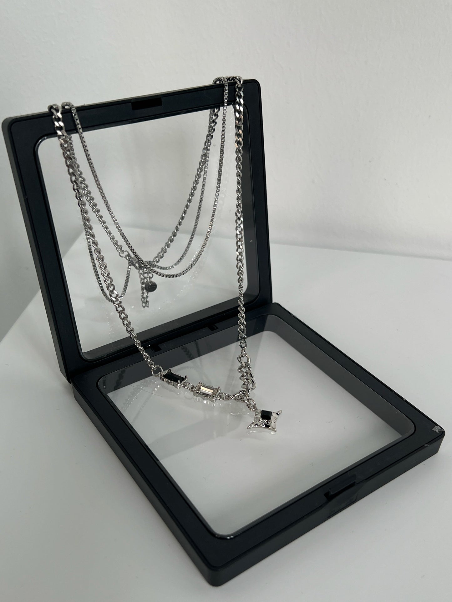 Double Layer Square Rhinestone Starburst Necklace WN19262