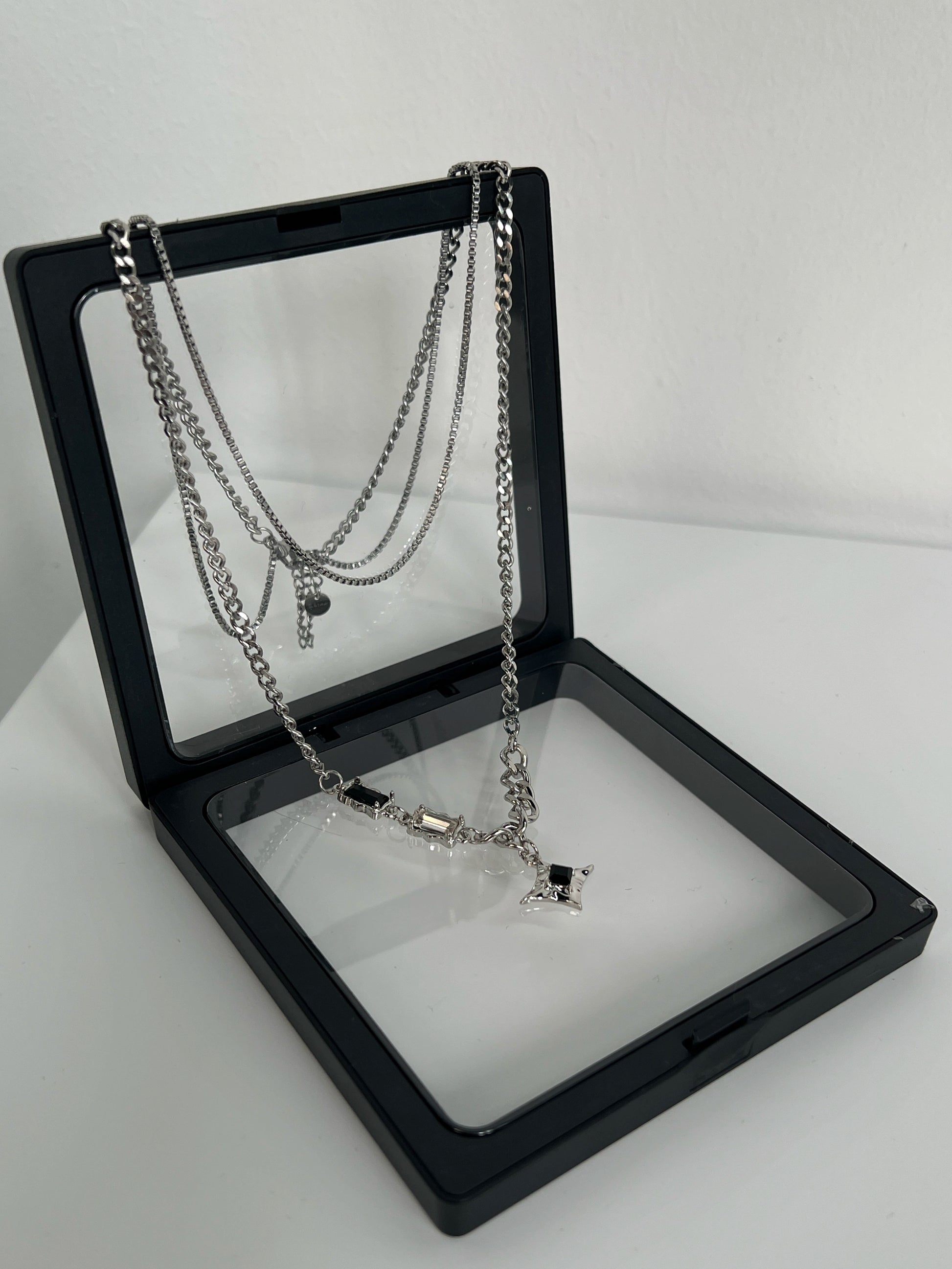 Double Layer Square Rhinestone Starburst Necklace WN19262