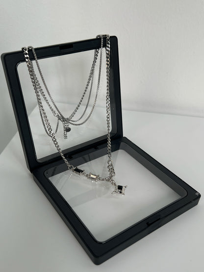 Double Layer Square Rhinestone Starburst Necklace WN19262