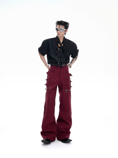 Asymmetrical Metal Zipper Flare Pants WN20682