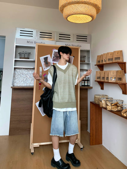 Gradient Hollow Knit Vest WN19868