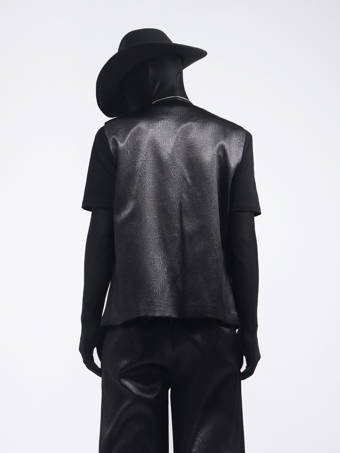 PU Leather Buckle Vest & PU Leather Wide Leg PU Leather Pants Setup WN23692