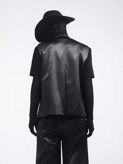 PU Leather Buckle Vest & PU Leather Wide Leg PU Leather Pants Setup WN23692