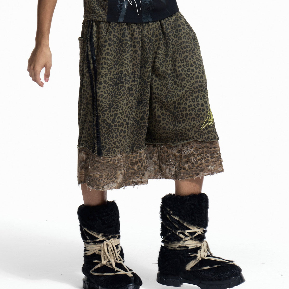 Leopard Print Drawstring Wide Leg Half Pants WN27464