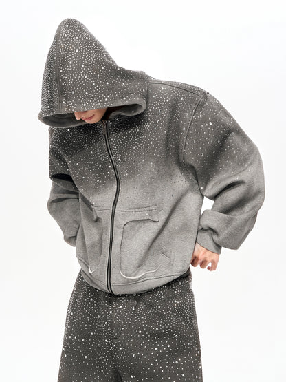 Rhinestone Fake Fur Lining Hoodie & Sweat Pants Setup WN22149