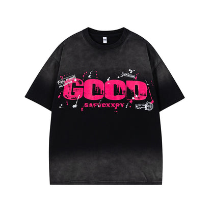 Gradient Paint Letter Short Sleeve T-Shirt WN26957