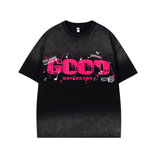 Gradient Paint Letter Short Sleeve T-Shirt WN26957