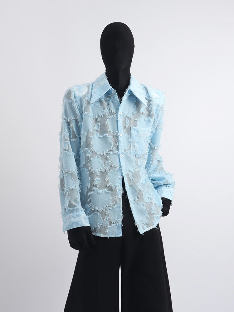 Fringe Texture Pocket Design Long Sleeve Shirt WN23722