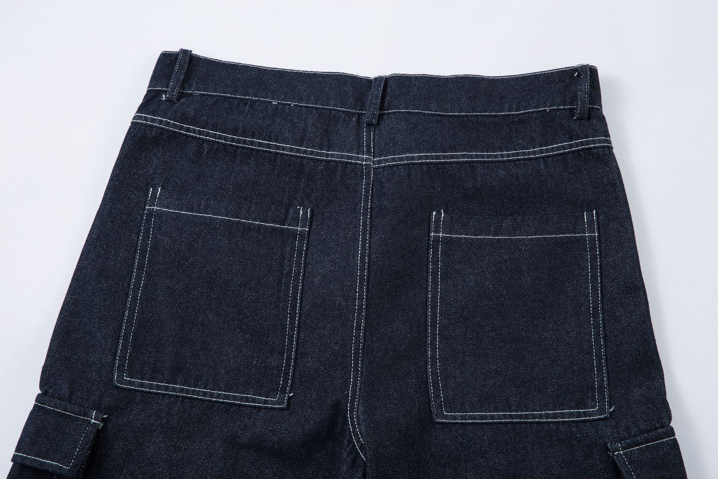 Washed Wide-Leg Cargo Denim Pants WN12733