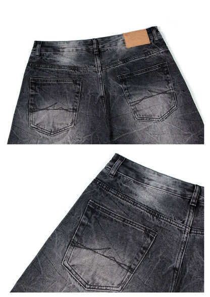 Washed Crinkle Wide Leg Denim Jeans WN26257