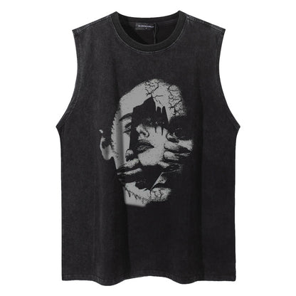 Oversize Graphic Print Tank Top WN16507