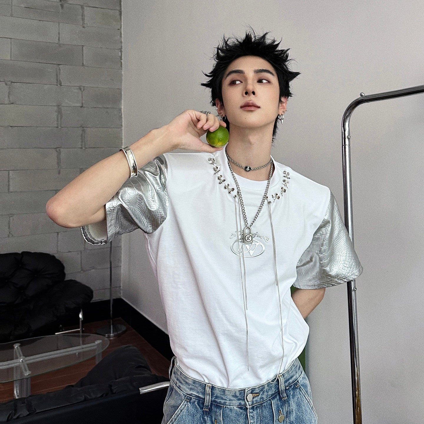 Oversize Contrast Short Sleeve T-Shirt WN25112