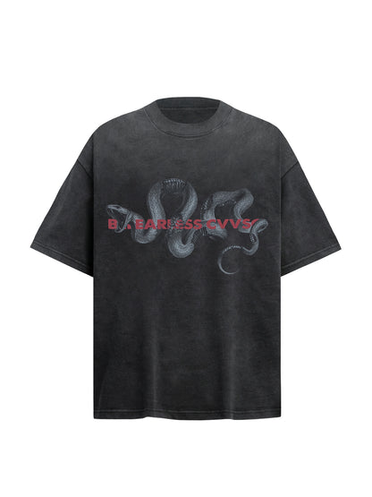 Washed Snake Print Oversize Short Sleeve T-Shirt WN26376