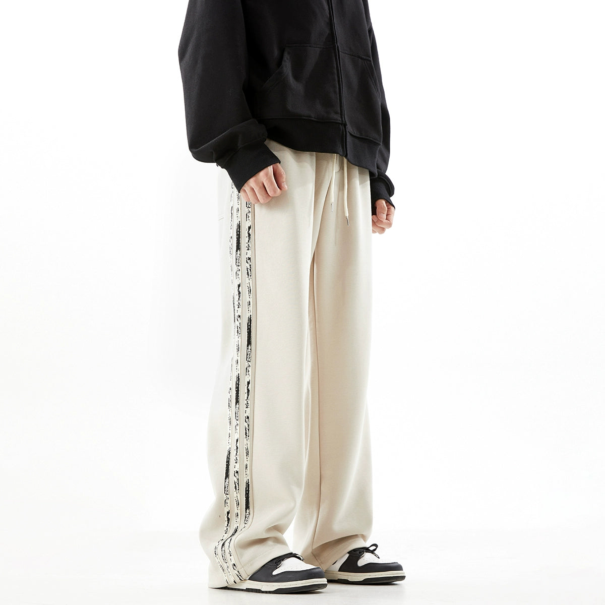 Draped Stripe Wide-Leg Straight Track Pants WN10409